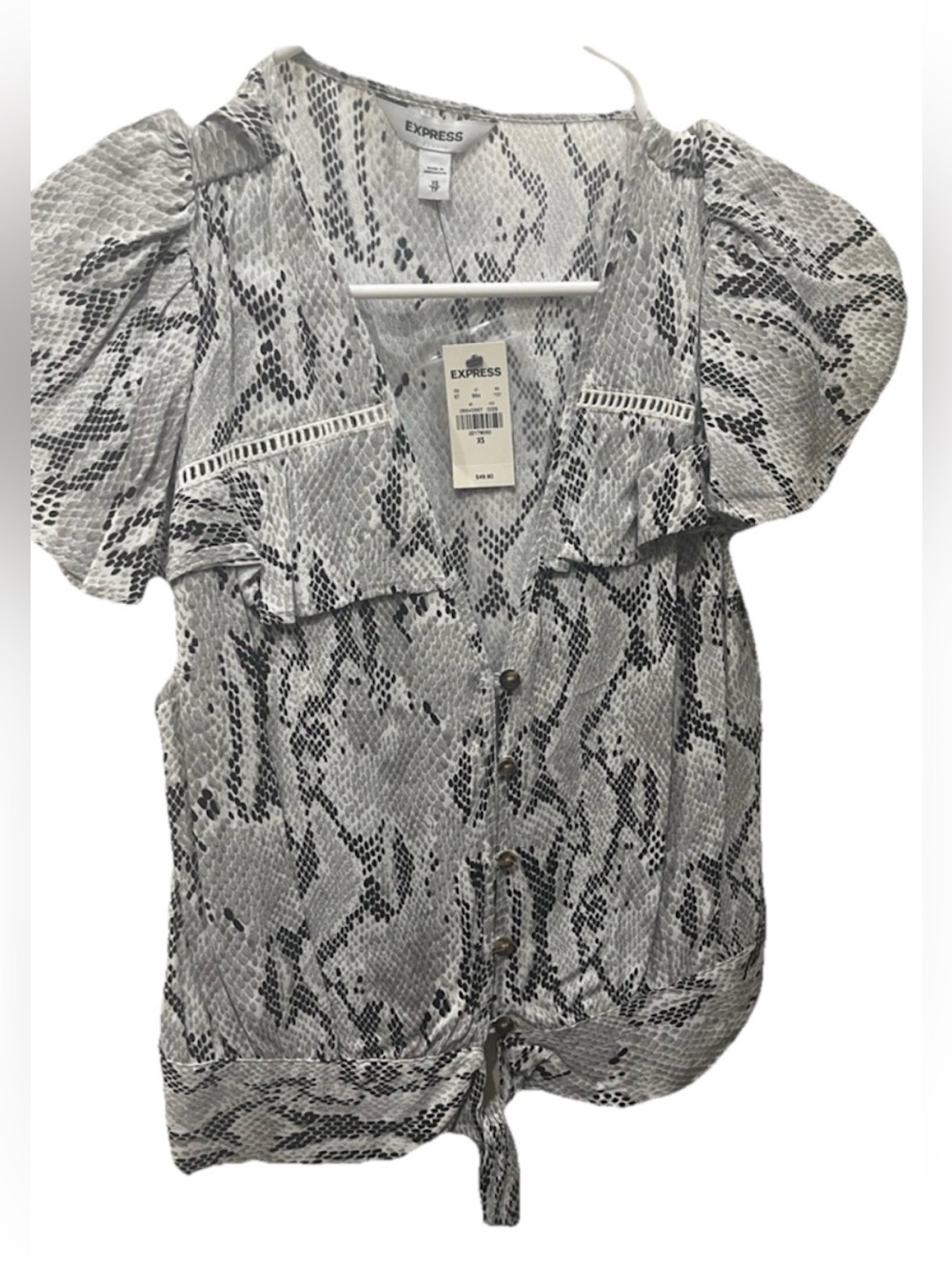 NWT Express Black & White Snake-Print Tie-Hem Blouse